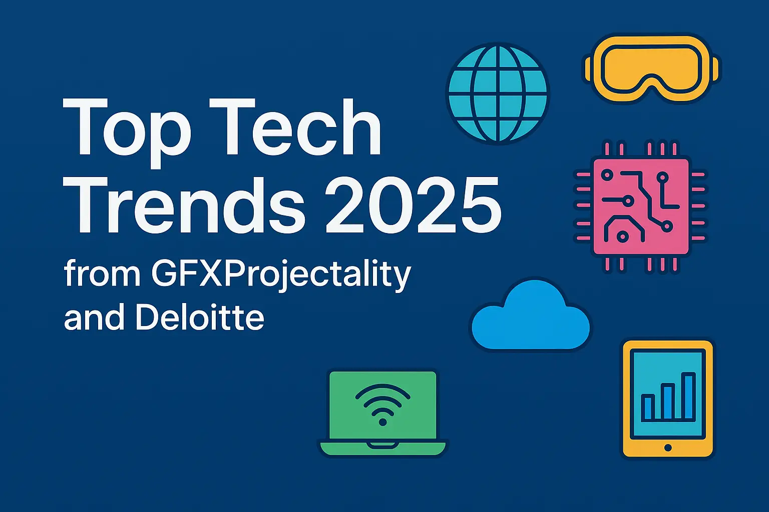 Futuristic digital landscape representing 2025 tech trends, including AI innovation, GFXProjectality graphics technology, Deloitte insights, and emerging business computing platform